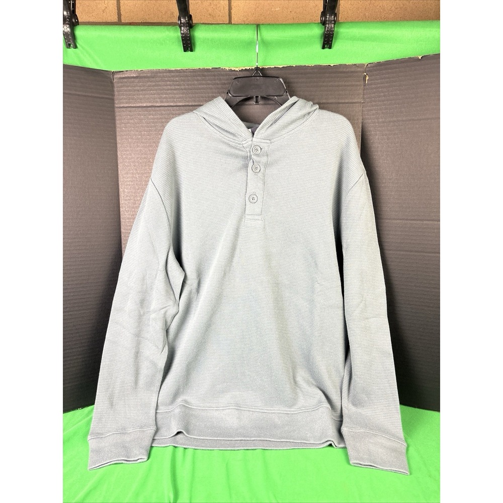 Gap Mens Waffle Henley Hoodie Size Medium Grey Relaxed Fit Cotton Pullover